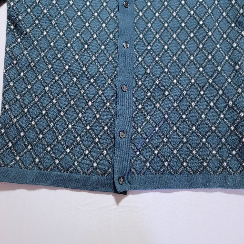 Abercrombie Fitch Mens M Teal Argyle Knit Polo Shirt Button Up Sweater Retro - Picture 3 of 10